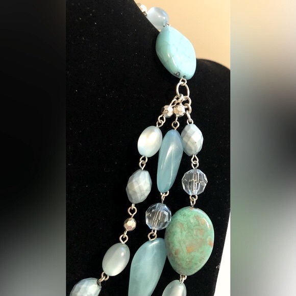 Shades of Turquoise Beads Necklace and Pierced Earrings - Picture 3 of 7